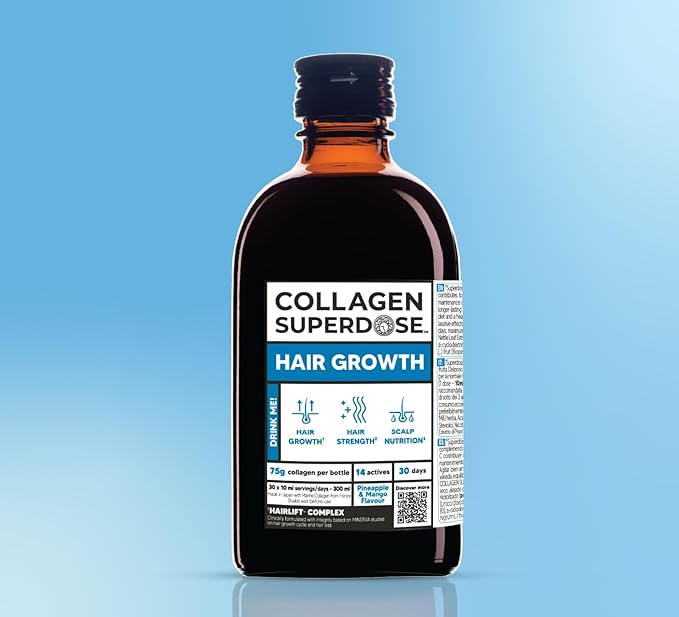 Collagen Superdose Hair Skin Nails liquid supplement bottle, 300ml.