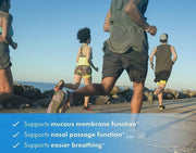 People running on a path by the ocean with text about mucous membrane support.
