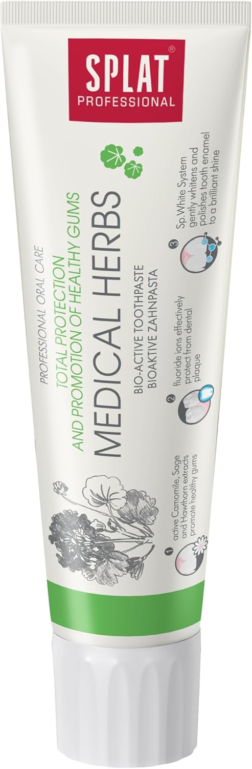 Green & white tube of SPLAT Professional Medical Herbs Toothpaste, 100ml.