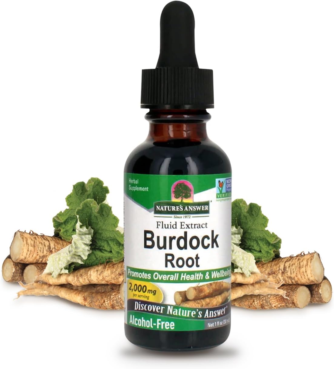 Nature’s Answer Burdock Root alcohol-free liquid extract 30ml bottle front label