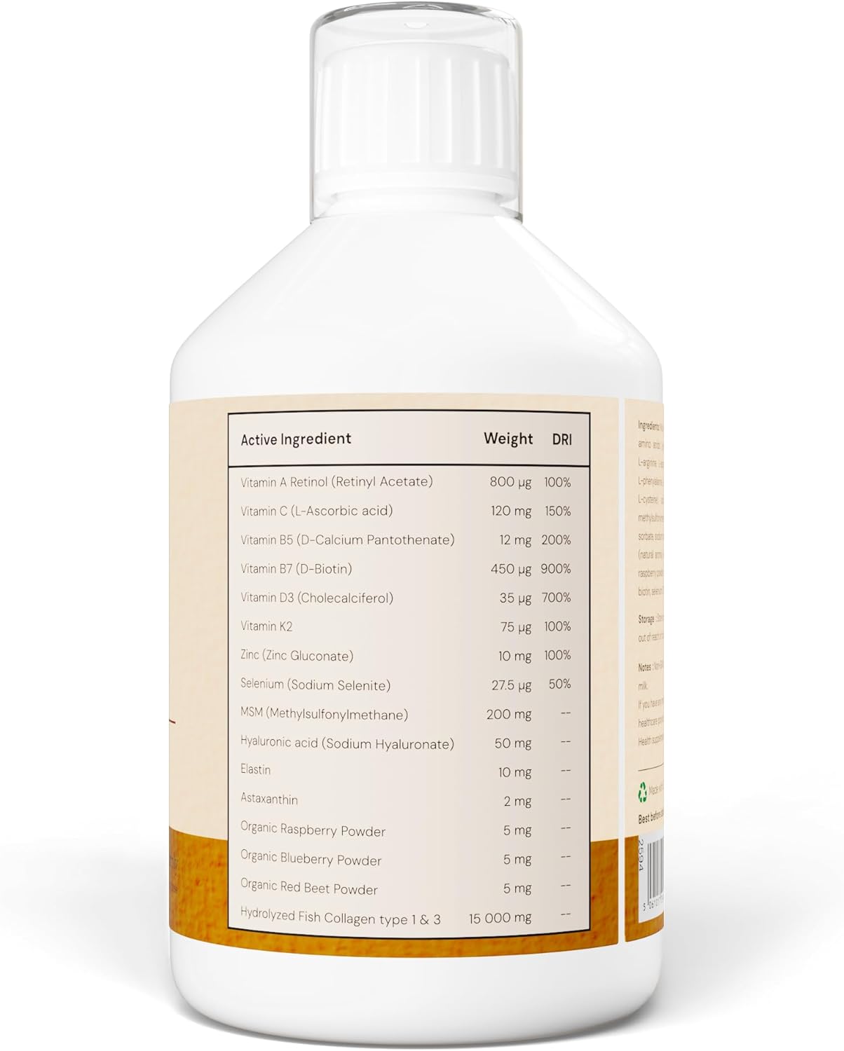 Nordic Omega Marine Collagen 15 liquid supplement facts ingredients apple 500ml