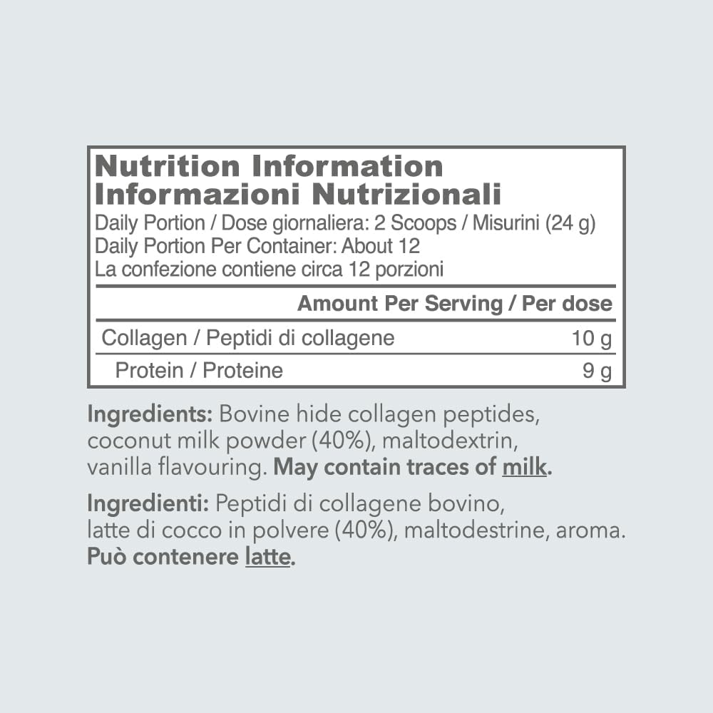Supplement facts & ingredients image: Vital Proteins Collagen Coffee Creamer vanilla powder tub 305g ingredients label