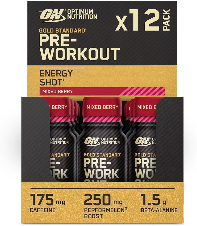 Optimum Nutrition pre workout energy shot mixed berry flavour 12x60ml pack