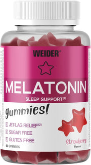 Weider Melatonin 1mg Gummies bottle, strawberry flavour, 60 count.