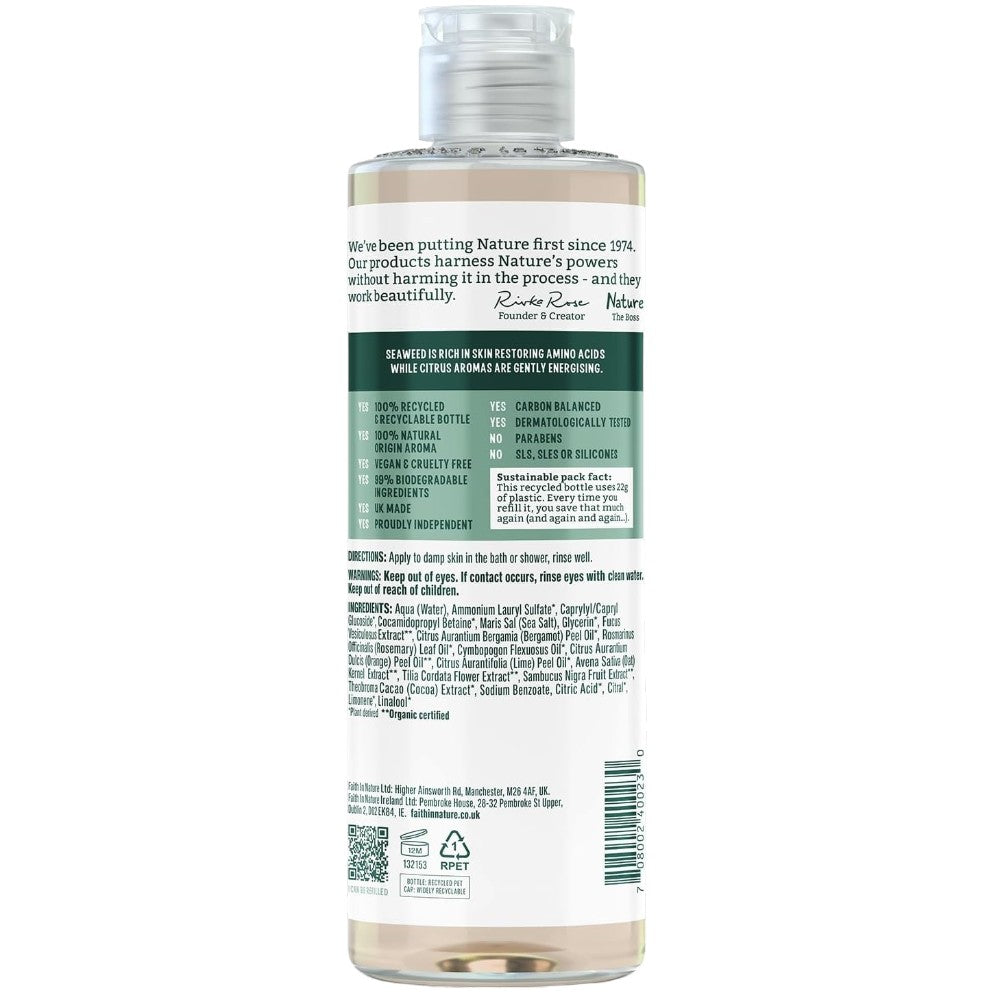 Faith In Nature Restorative Body Wash Seaweed and Citrus 400ml bottle ingredients & barcode