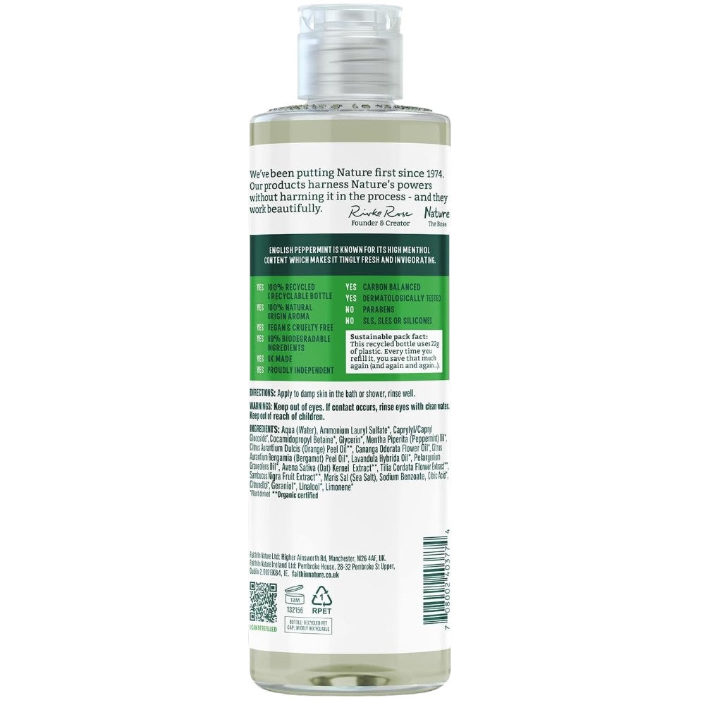Faith In Nature Invigorating Body Wash Mint 400ml bottle ingredients & barcode