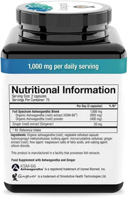Nutritional information label on a supplement container with blue and black design.