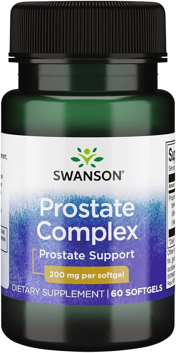 Swanson Prostate Complex supplement bottle on a black background