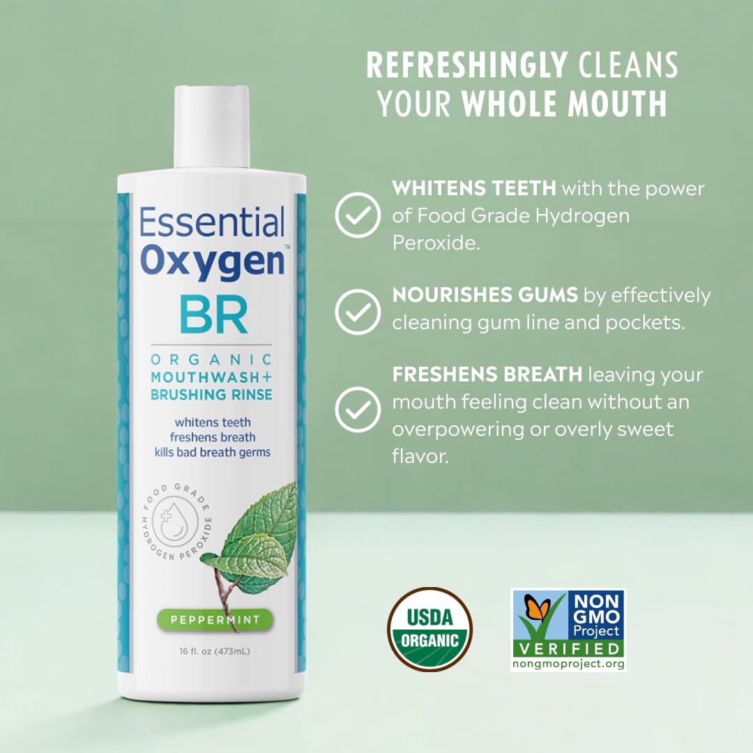 Essential Oxygen BR Organic Mouthwash Brushing Rinse - Peppermint