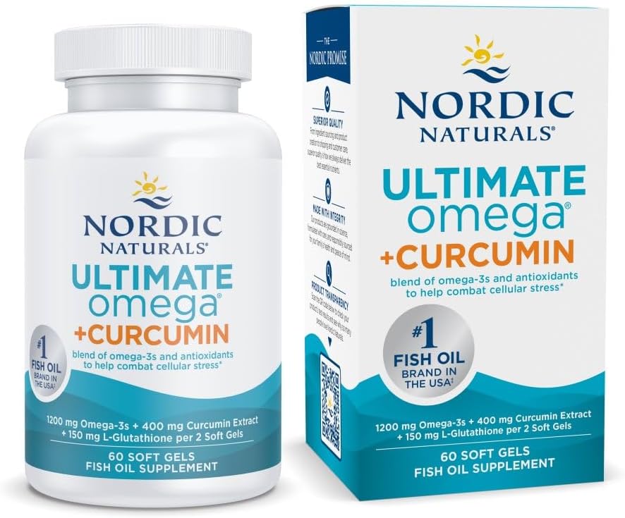 Nordic Naturals Omega Curcumin lemon soft gels bottle & box, 60 count