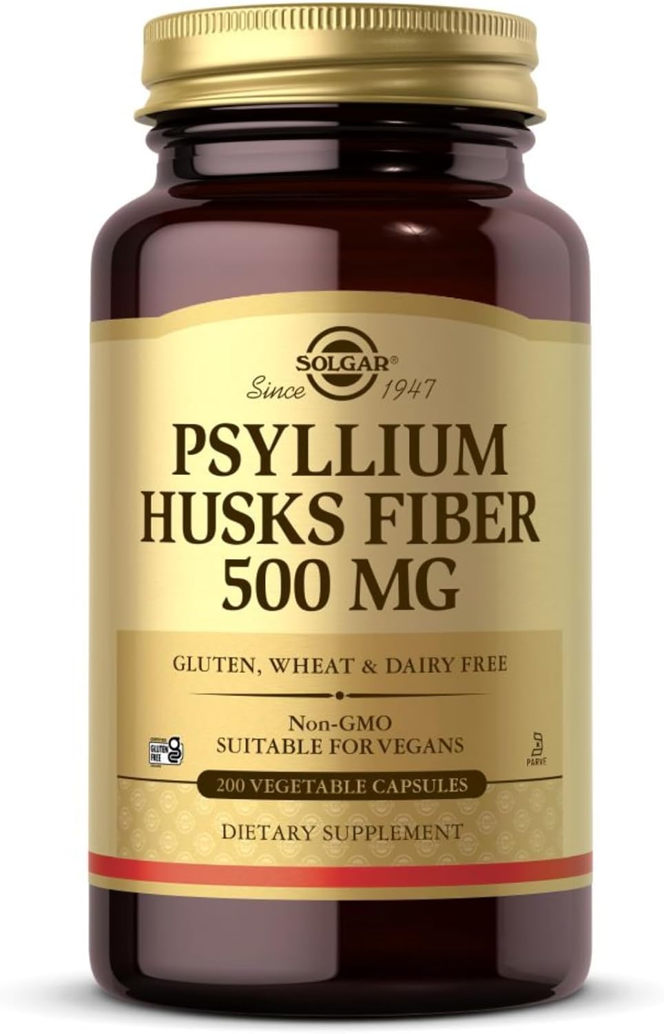 Solgar Psyllium Husks Fiber 500mg vegetable capsules bottle 200 count