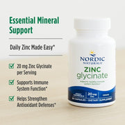 Nordic Naturals Zinc Glycinate 20mg, 60 vegan capsule bottle.