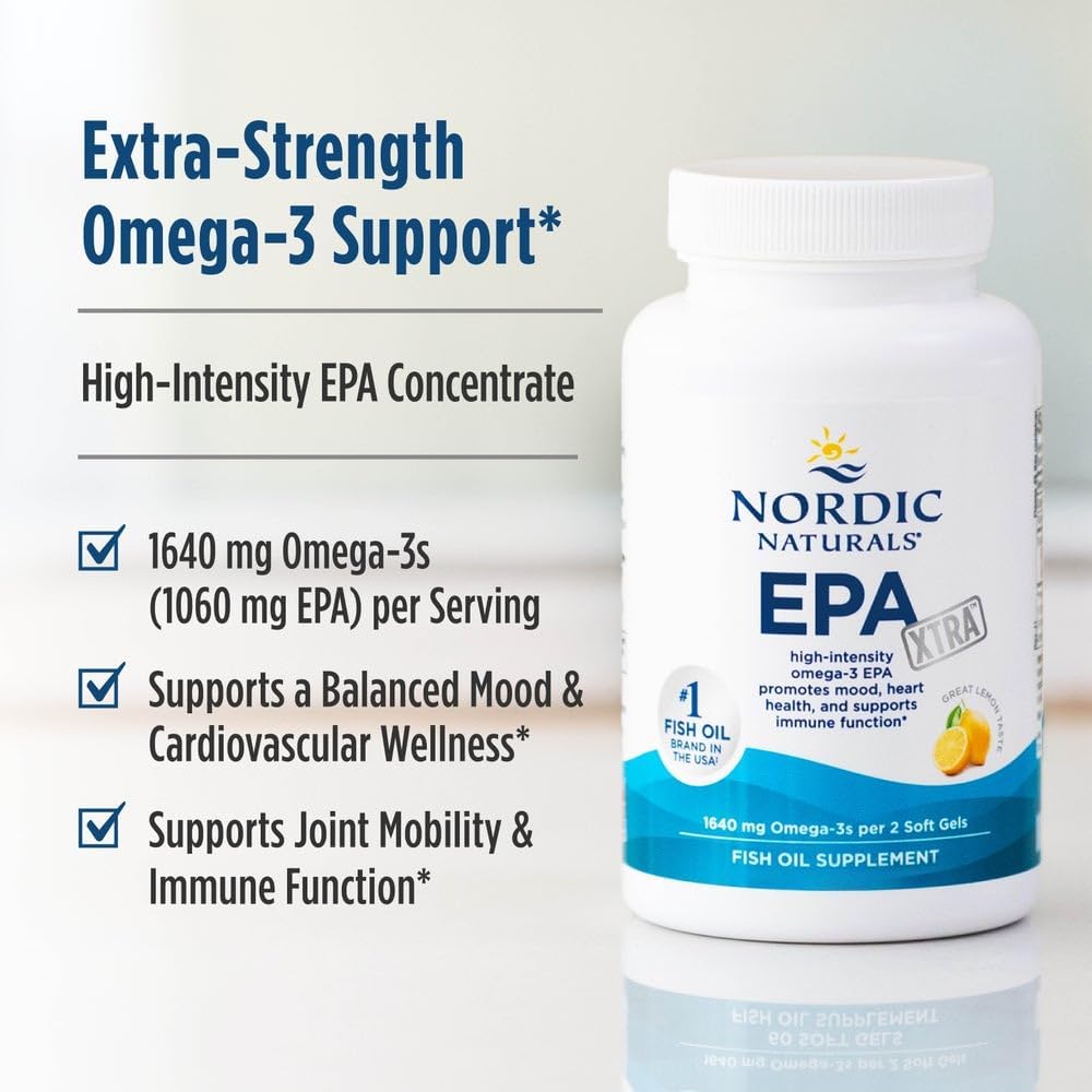 Nordic Naturals EPA Xtra lemon soft gels bottle, high EPA omega-3, 60 count