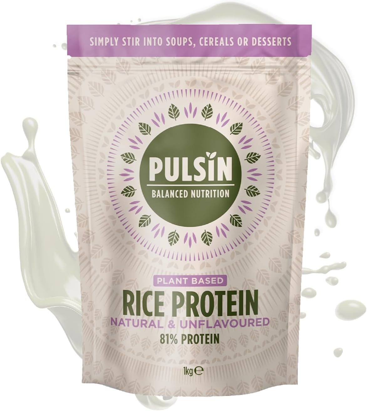 Pulsin Unflavoured Vegan Rice Protein Powder packet, 1kg.