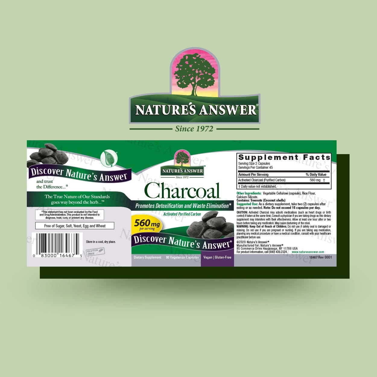 Nature's Answer Activated Charcoal Capsules 90 count barcode packaging