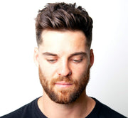 Lifestyle/use image: Uppercut Deluxe Clay Hair Pomade 70g textured hairstyle styling routine