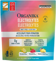 Organika Electrolytes Variety Pack box, 45 sugar free sachets with Vitamin C.