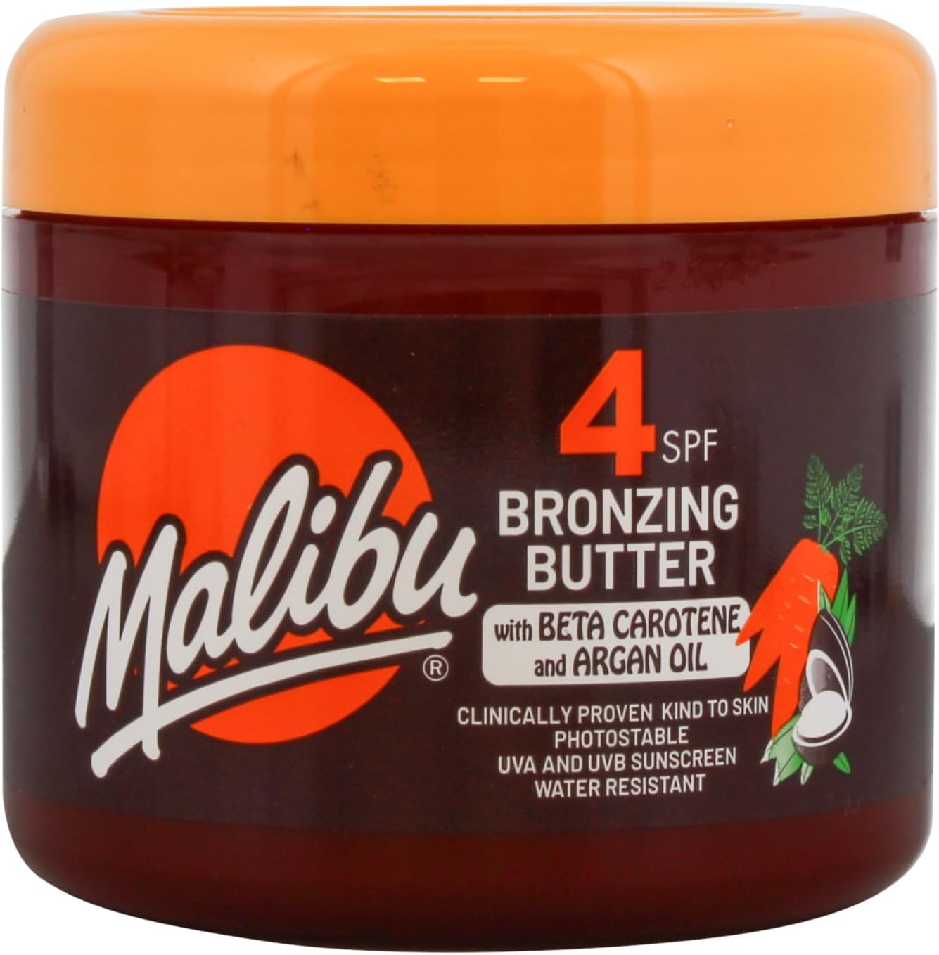Malibu SPF4 Bronzing Butter with Carotene & Argan Oil – 300ml | Hydrating Formula for a Radiant, Long-Lasting Tan