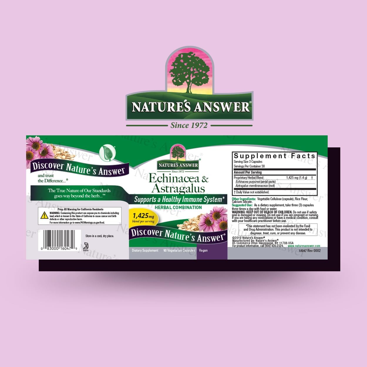 Nature’s Answer Echinacea Astragalus vegetarian capsules 90 count barcode