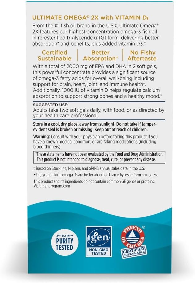 Supplement facts label for Nordic Naturals ultra-high potency omega-3 and D3 formula.
