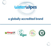 WaterWipes logo with accreditation badges on a white background
