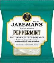 Jakemans Peppermint Menthol Lozenges bag packaging peppermint flavour 12 x 73g front product image