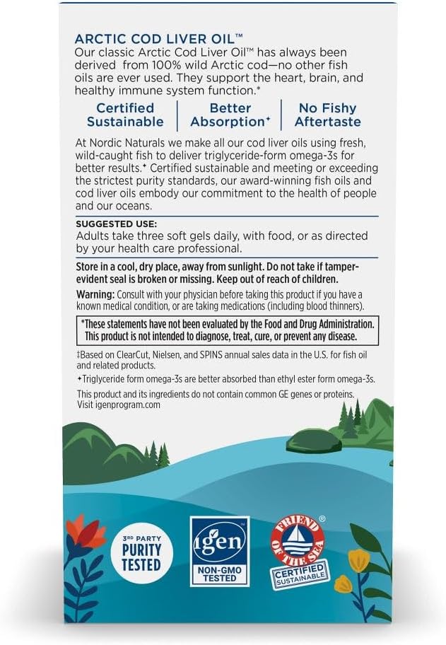 Nordic Naturals Arctic Cod Liver Oil Lemon Soft Gels - 750mg Omega-3s