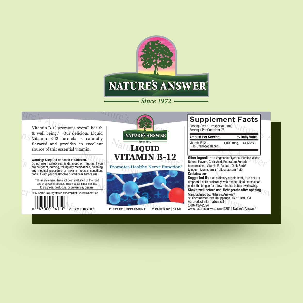 Nature's Answer Liquid Vitamin B-12 supplement label on a light green background
