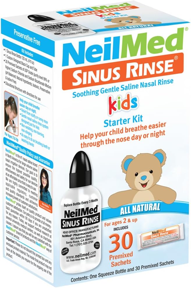 Front of NeilMed Sinus Rinse Pediatric Starter Kit box with bottle