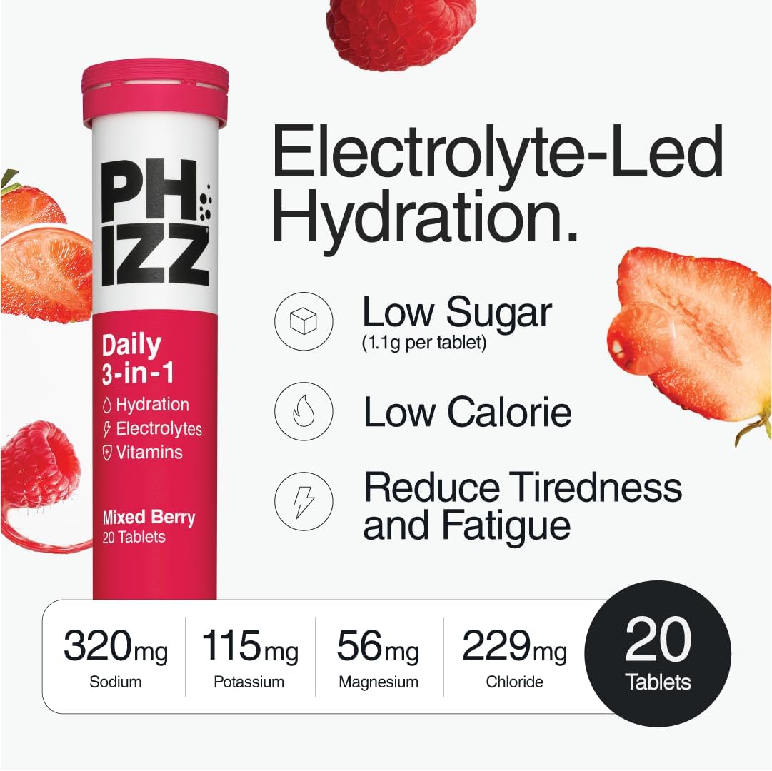 Phizz Daily 3-in-1 Electrolyte & Multivitamin Mixed Berry Tablets – 20 Count
