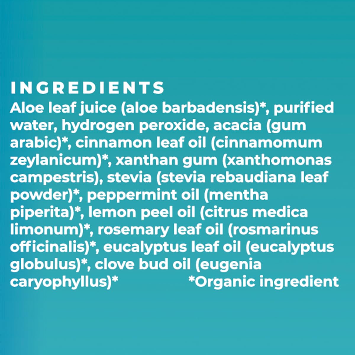 Essential Oxygen Cinnamint Mouthwash showing ingredients and directions.
