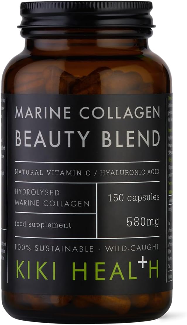 Front image: KIKI Health marine collagen peptides beauty blend capsules bottle 150 count