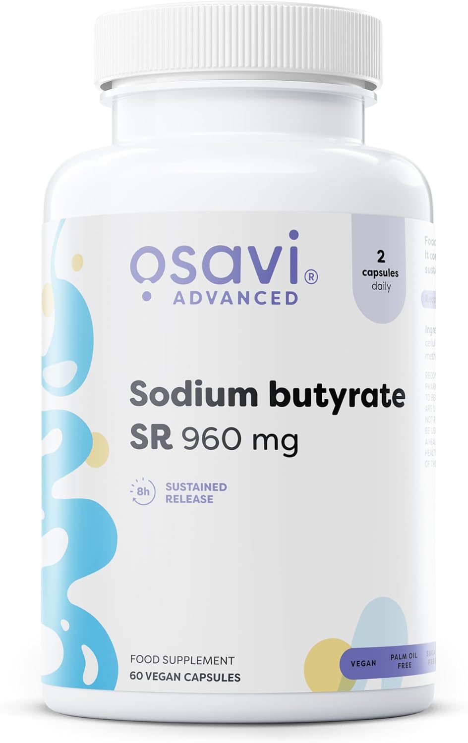 Osavi Sodium Butyrate SR 960mg vegan capsules supplement bottle front label 60 capsules