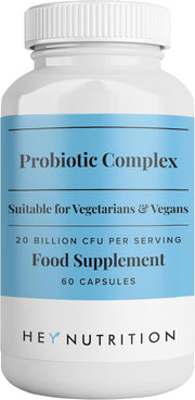 Hey Nutrition Probiotic Complex 20 Billion CFU bottle, 60 vegan capsules.