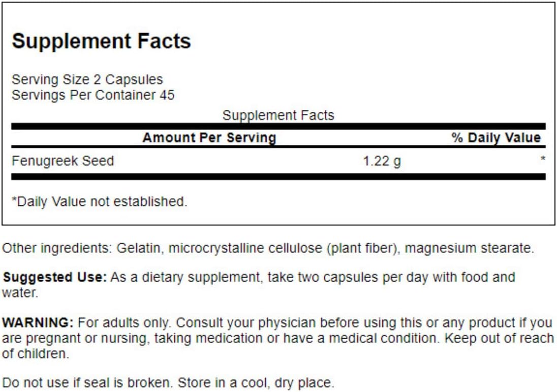 Swanson Fenugreek Seed 90 Capsules | 610 mg | Blood Sugar Support