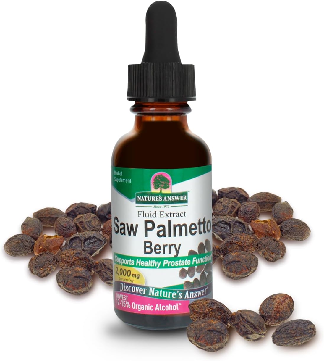 Nature’s Answer Saw Palmetto berry liquid extract low alcohol 30ml bottle front label
