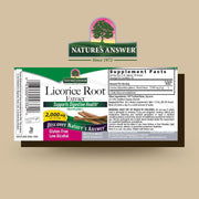 Nature's Answer Licorice Root Extract supplement label on a beige background