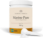 Nordic Omega Marine Pure Collagen powder tub unflavoured sugar free 300g with dosage powder
