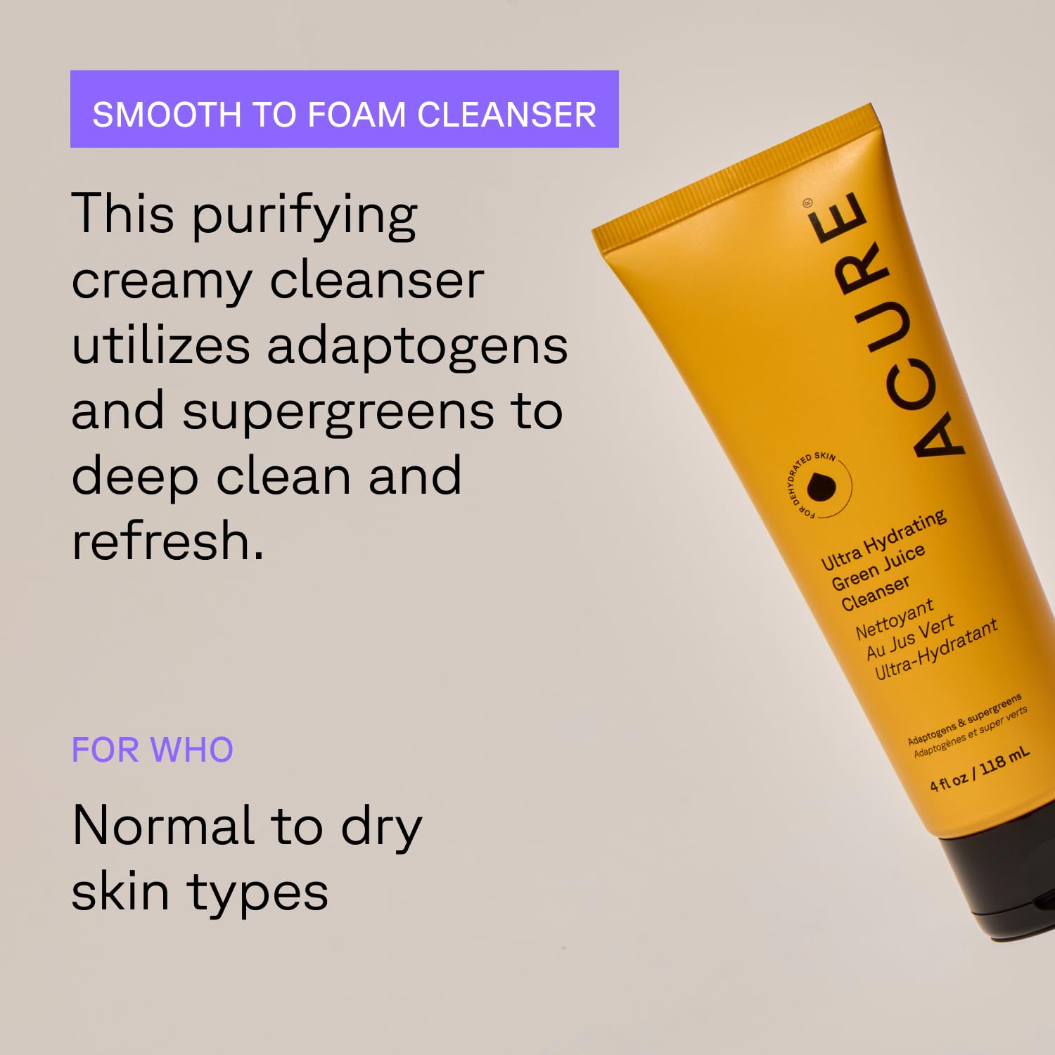Acure Ultra Hydrating Green Juice Cleanser creamy vegan face wash 118ml lifestyle image