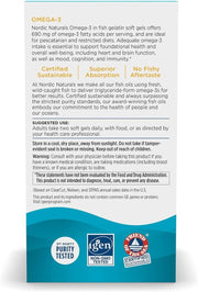 Ingredients and supplement facts label for lemon omega-3 soft gels.