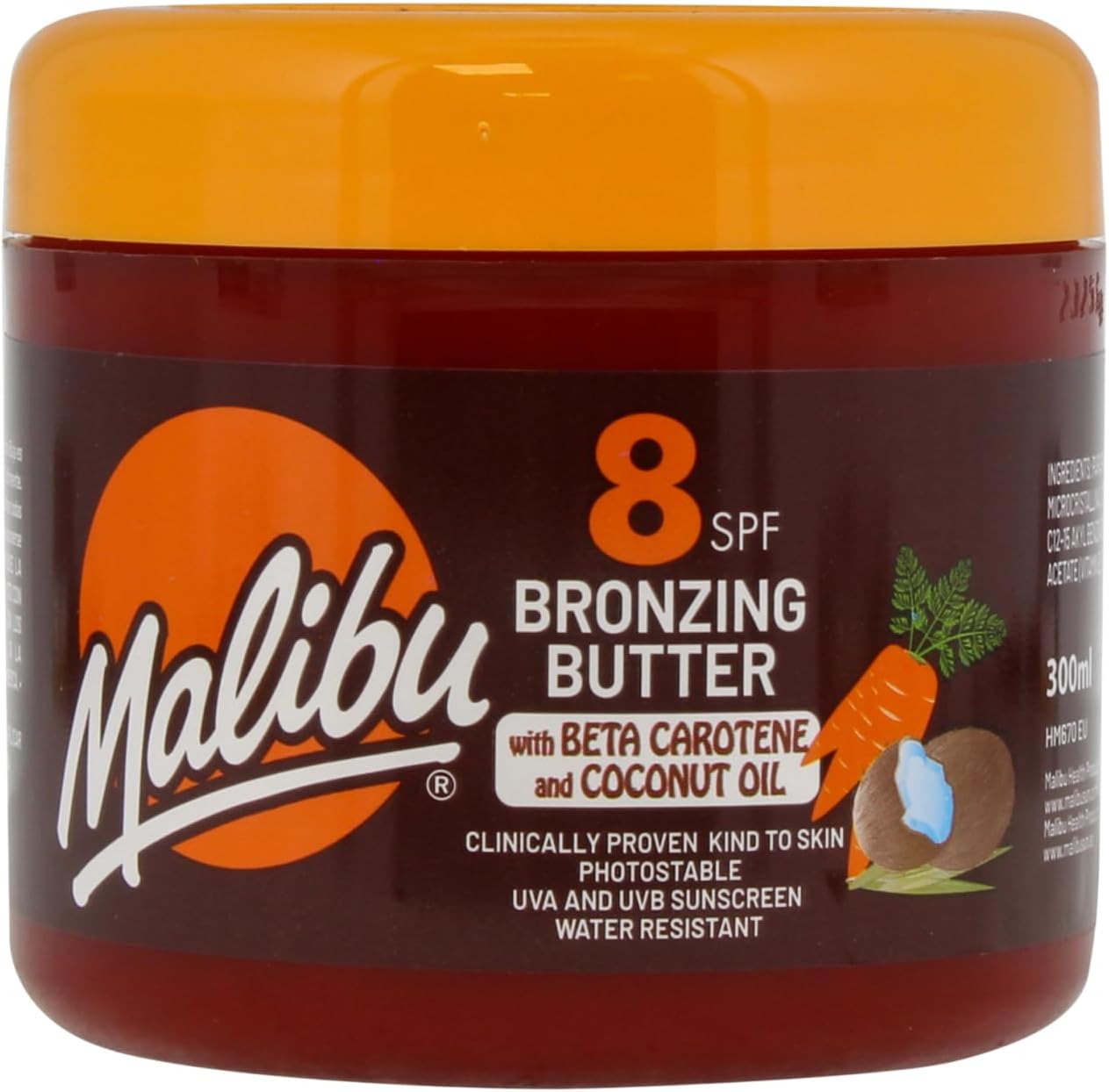 Malibu SPF8 Bronzing Butter with Carotene & Coconut Oil – 300ml | Nourishing, Fast-Acting Formula for a Radiant, Sun-Kissed Glow