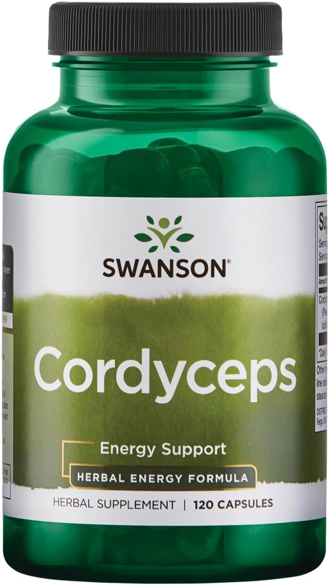 Swanson Cordyceps supplement bottle on a white background