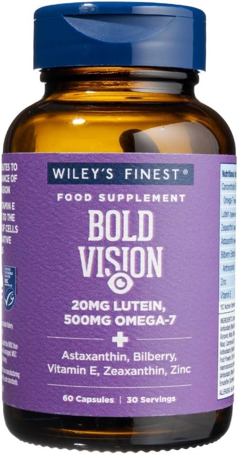 Front image: Wiley’s Finest Bold Vision wild alaskan fish oil capsules bottle 60 count