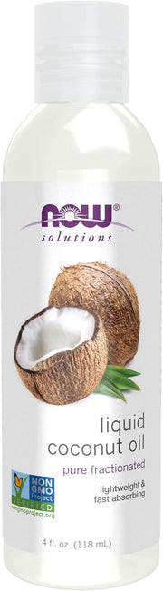 NOW Solutions Liquid Coconut Oil bottle, 118ml, on white background.