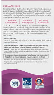 Supplement facts label for Nordic Naturals Prenatal DHA with Omega-3 and Vitamin D3.