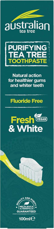 Australian Tea Tree Toothpaste box, Fluoride Free, 100ml.