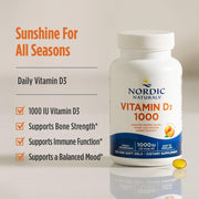 Nordic Naturals Vitamin D3 1000 IU Orange Flavour bottle with 90 mini softgels.