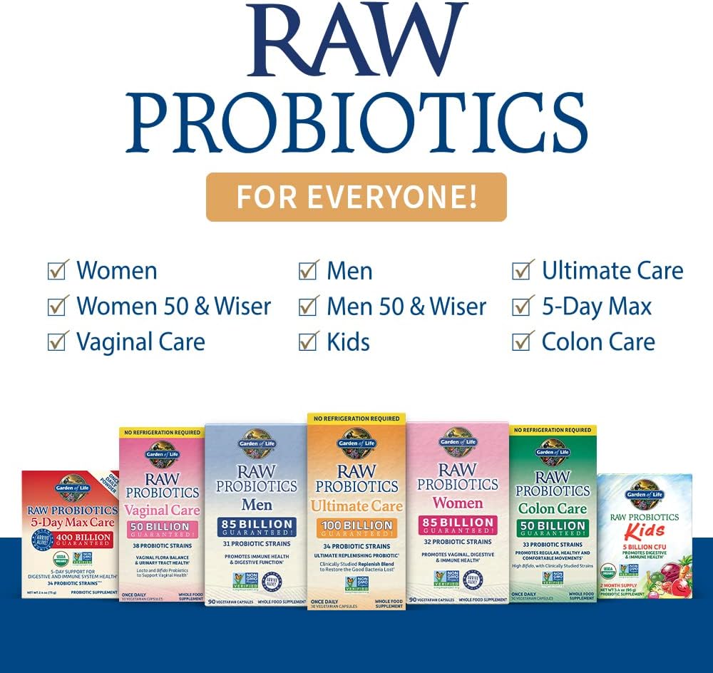 Garden of Life Raw Probiotics - 100 Billion CFU, 34 Strains with Enzymes variants