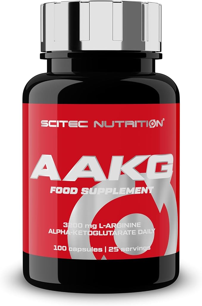Scitec Nutrition AAKG supplement bottle, 100 capsules, on clean background.