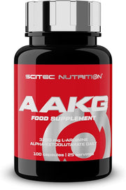 Scitec Nutrition AAKG supplement bottle, 100 capsules, on clean background.